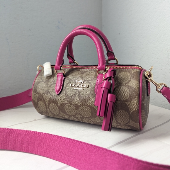 NWT COACH CB874 Lacey Crossbody In Signature Canvas & Leather Khaki/Cerise - Picture 3 of 6